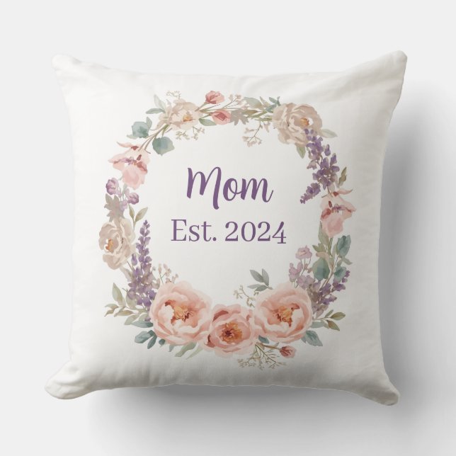 Almofada Watercolor Pink Peony Floral Wreath Mother's Day (Frente)