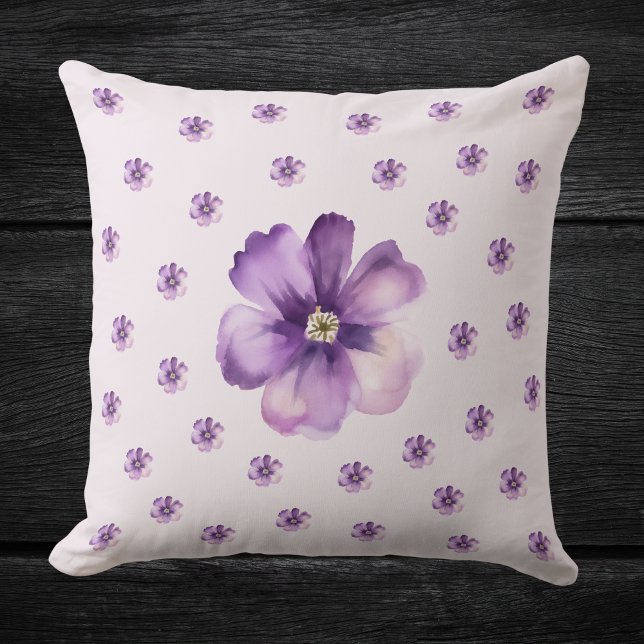 Almofada Watercolor Purple Floral Throw Pillow (Criador carregado)