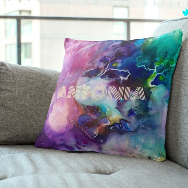 Almofada Watercolor Rainbow Whimsical Personalizable Name (Criador carregado)