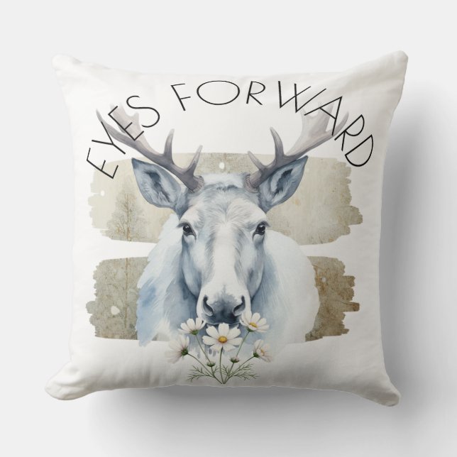 Almofada Watercolor Reindeer with Daisies Art (Frente)