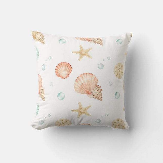 Almofada Watercolor Seashells Pearls Coastal Pattern (Frente)