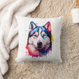 Almofada Watercolor Siberian Husky Colorir Art