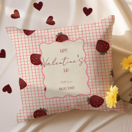Almofada Watercolor Strawberries on Pink Grid- Valentine