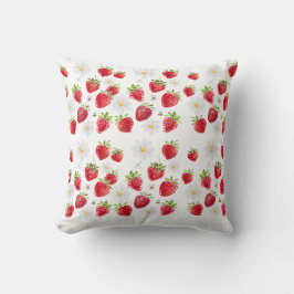 Almofada Watercolor Strawberry and Daisy Floral Pattern