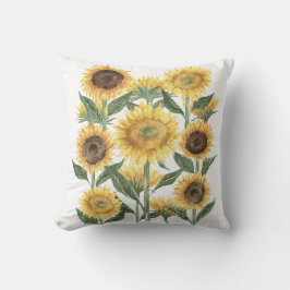 Almofada Watercolor Summer Sunflower Floral Botânica