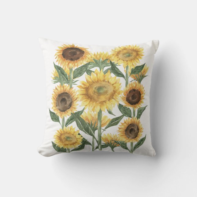 Almofada Watercolor Summer Sunflower Floral Botânica (Frente)