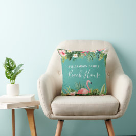 Almofada Watercolor Tropical Floral Family Name Beach House