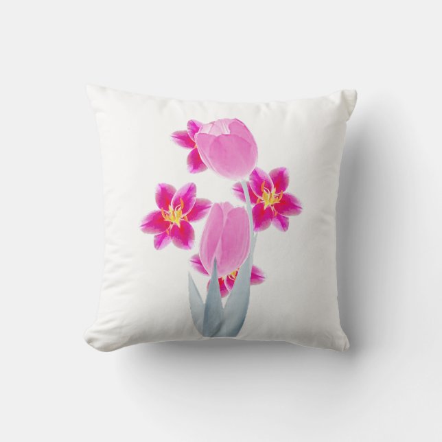 Almofada Watercolor Tulip Lily Floral (Frente)