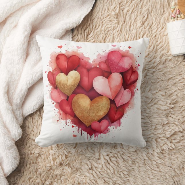 Almofada Watercolor Valentine Day Heart (Cobertor)