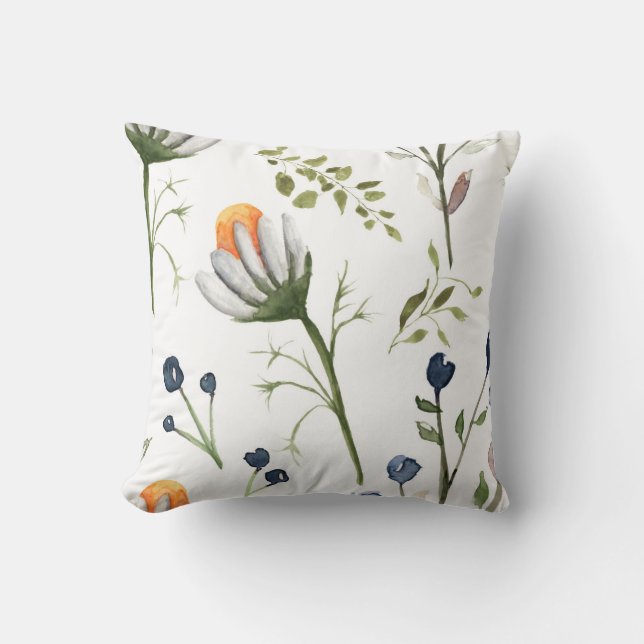 Almofada Watercolor Wildflower Botanical Throw Pillow (Frente)