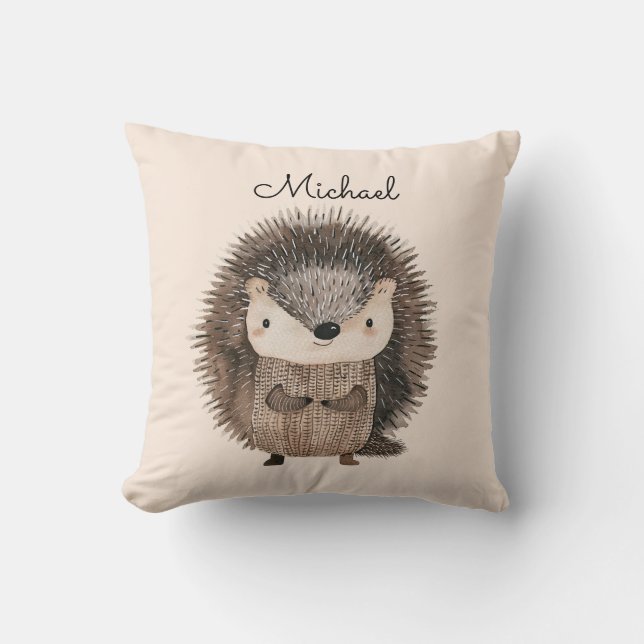 Almofada Watercolor Woodland Animal Hedgehog Personalizado (Frente)