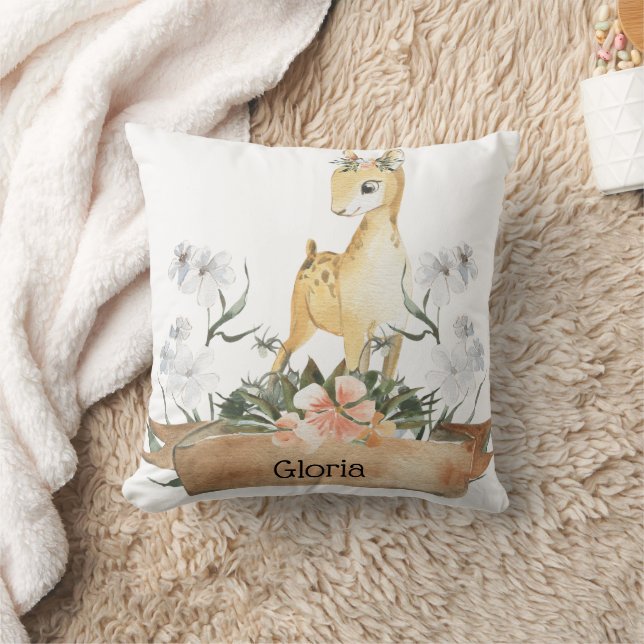 Almofada Watercolor Woodland Baby Fawn Nome Personalizado (Cobertor)