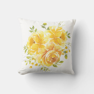 Almofada Watercolor Yellow Floral Throw Pillow Cover