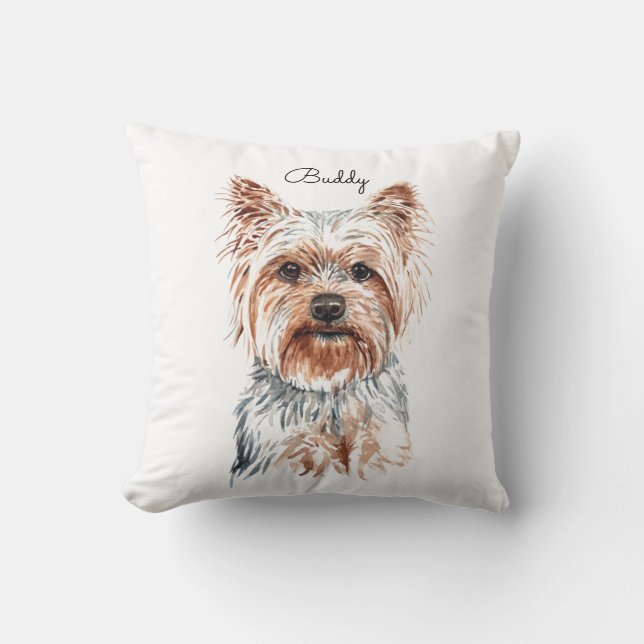Almofada Watercolor Yorkie personalizado (Frente)