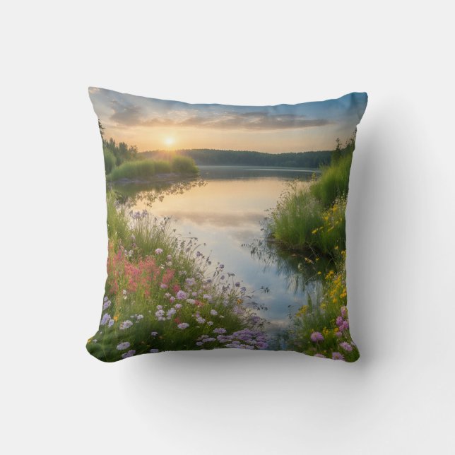 Almofada Waterscape Creek Summer Flowers Selvagens (Frente)