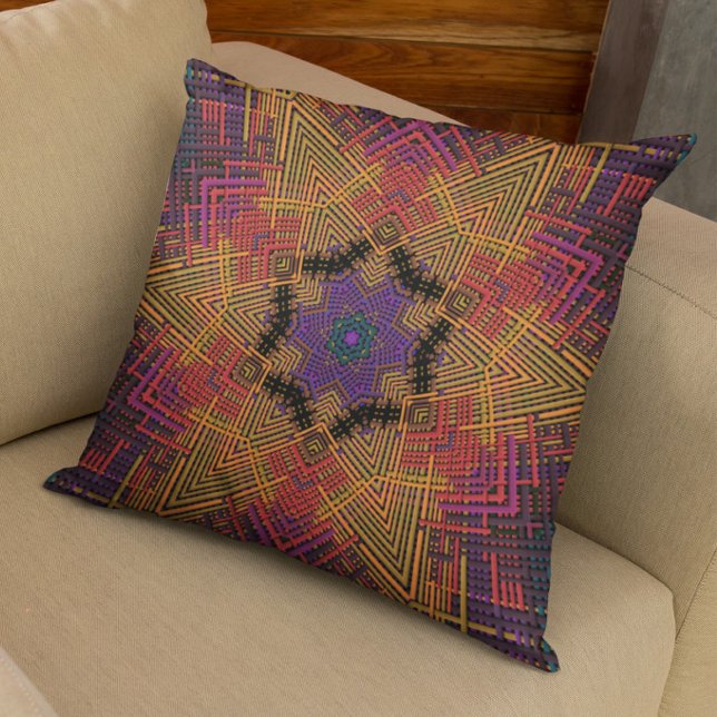 Almofada Weave Mandala Amarelo Laranja e Roxo (Criador carregado)