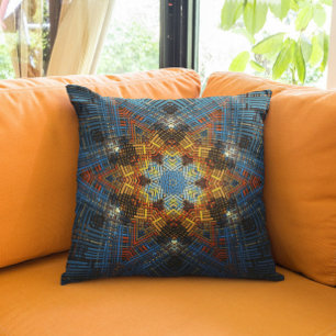 Almofada Weave Mandala Blue Yellow e Red