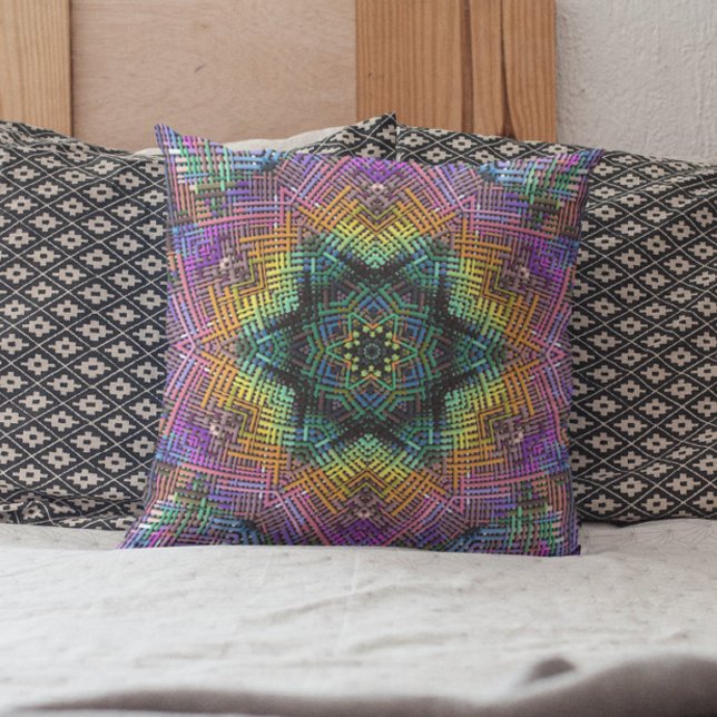 Almofada Weave Mandala Teal Yellow e Pink (Criador carregado)