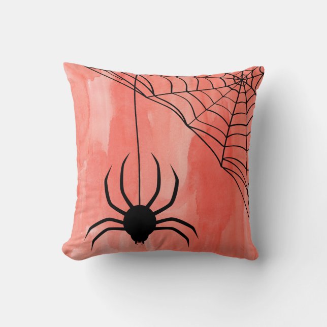 Almofada Web de Aranha de Aquarela Feliz Halloween (Frente)