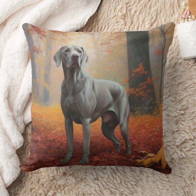 Almofada Weimaraner das Folhas de outono cai inspirado (Cobertor)