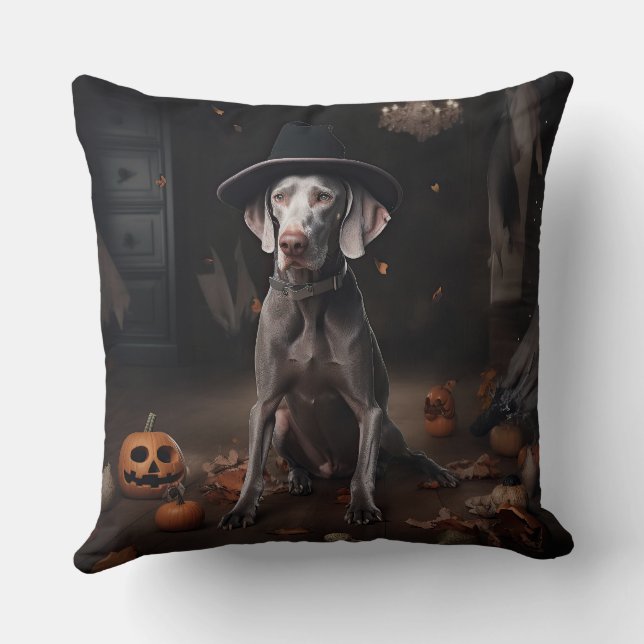 Almofada Weimaraner Pumpkins Halloween Scary (Verso)