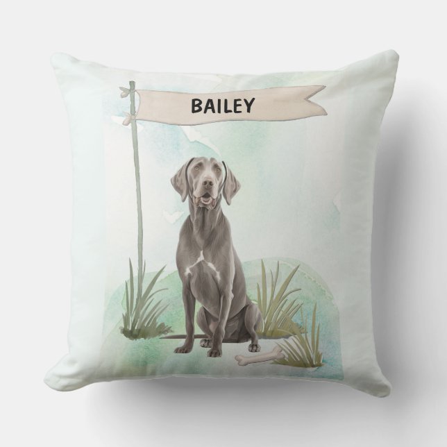 Almofada Weimaraner Watercolor Personalized Dog (Frente)