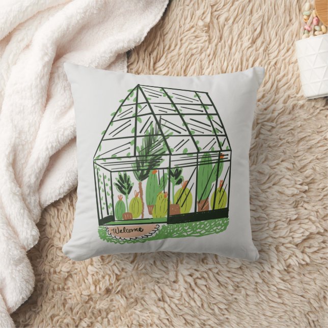 Almofada Welcome Green House Botanical Cactus Plants Art (Cobertor)