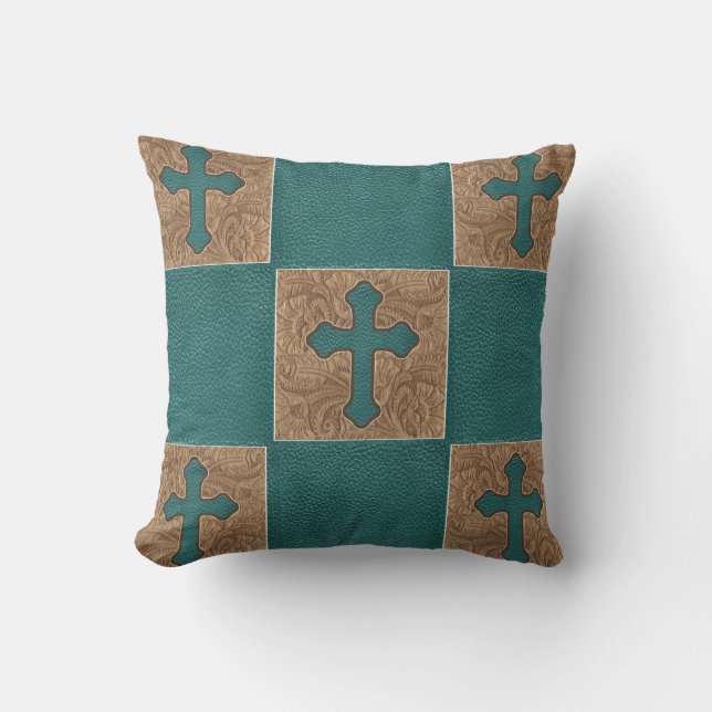 Almofada West Cowboy Cross Faux Leather Impressão (Frente)