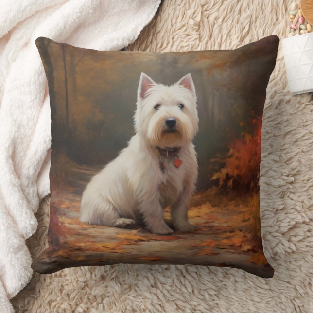 Almofada West Highland White Terrier no outono deixa cair (Cobertor)