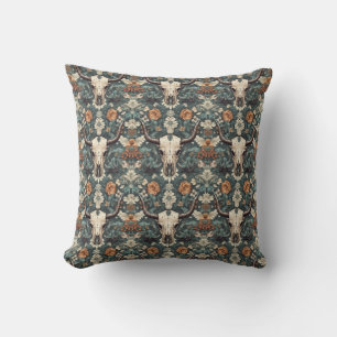 Almofada Western Boho Bull Skull Floral