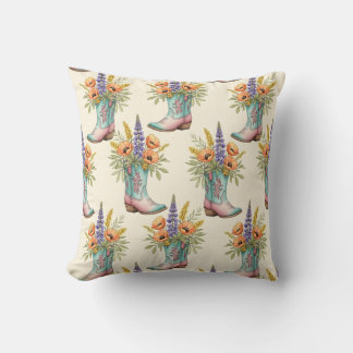 Almofada Western Floral Cowboy Boot Teal & Pink