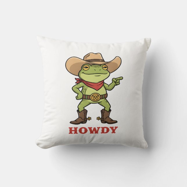 Almofada Western Yeehaw Frog Howdy Frog Funny Cowboy Meme (Frente)