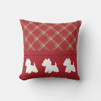 Almofada Westies em tartan vermelho