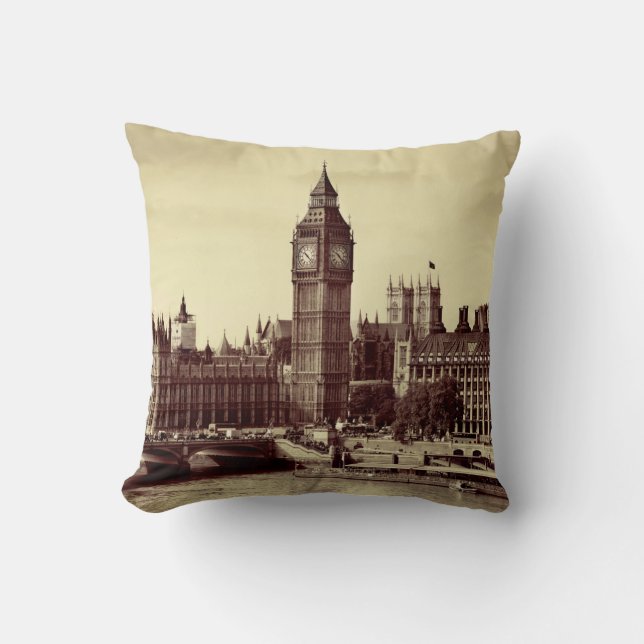 Almofada Westminster de Londres com Big Ben e ponte. velho, (Frente)