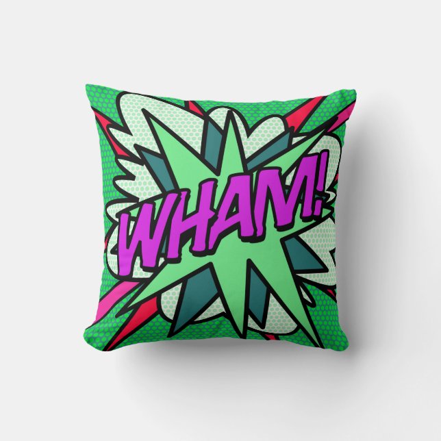 Almofada WHAM Moderno Divertido Quadrinho Verde (Frente)