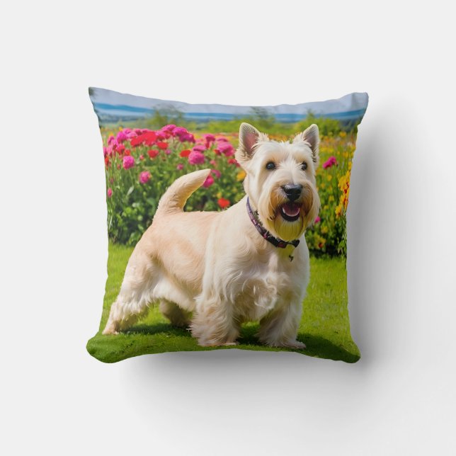 Almofada Wheaten Scottish Terrier tocando Flores Grass (Frente)