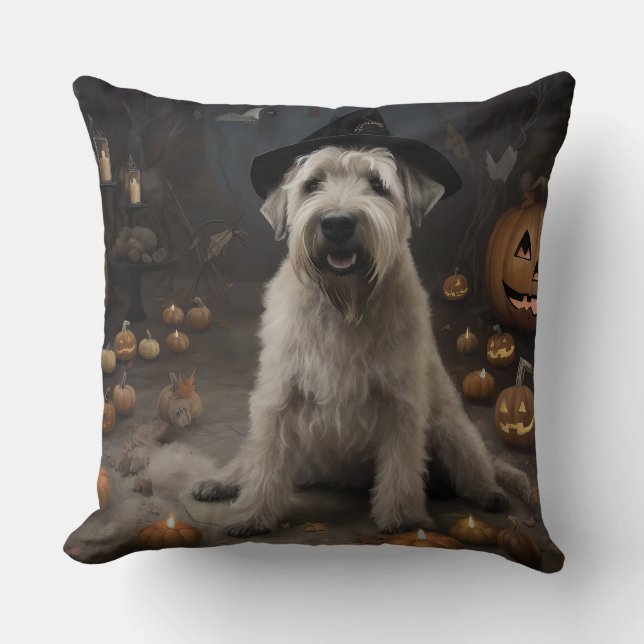 Almofada Wheaten Terrier Pumpkins Halloween Assustado (Frente)