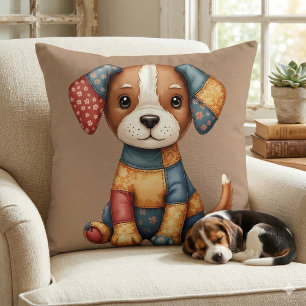 Almofada Whimsic Patchwork Puppy Folk Art Cottagecore