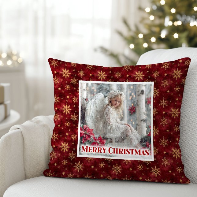 Almofada Whimsical Angel Poinsettia Red Gold Best Christmas (Whimsical Angel Poinsettia Red Gold Best Christmas Pillow

)