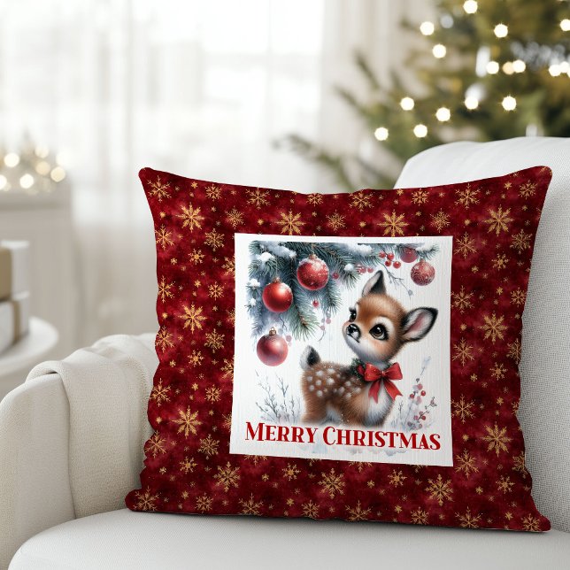 Almofada Whimsical Baby Fawn Cozy Winter Kids Room Decor  (Whimsical Baby Fawn Cozy Winter Kids Room Decor Christmas Pillow

)