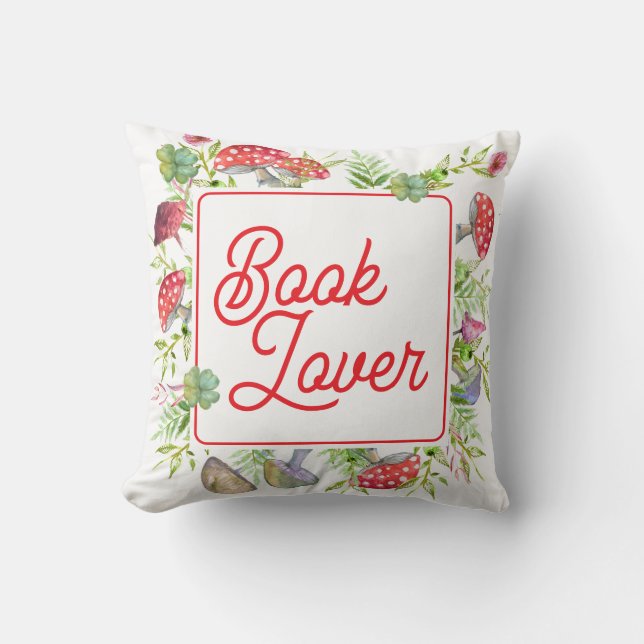 Almofada Whimsical Book Lover Mushroom Throw Pillow (Frente)