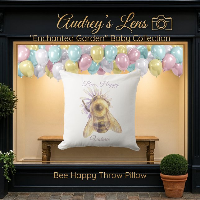 Almofada Whimsical Bumblebee & Wildflowers "Bee Happy" (Criador carregado)