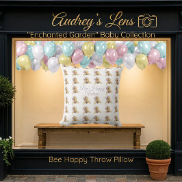 Almofada Whimsical Bumblebee & Wildflowers "Bee Happy"