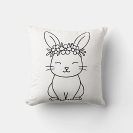 Almofada Whimsical Bunny with Floral Crown Line Art 