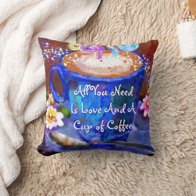Almofada Whimsical Cup of Coffee Floral Personalized (Cobertor)