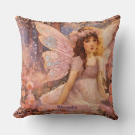 Almofada Whimsical Fairy in Dreamy Pink Floral Garden