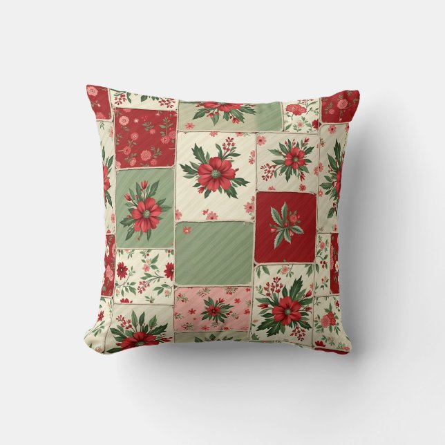 Almofada Whimsical Floral Vintage Christmas Quilt Pattern (Frente)