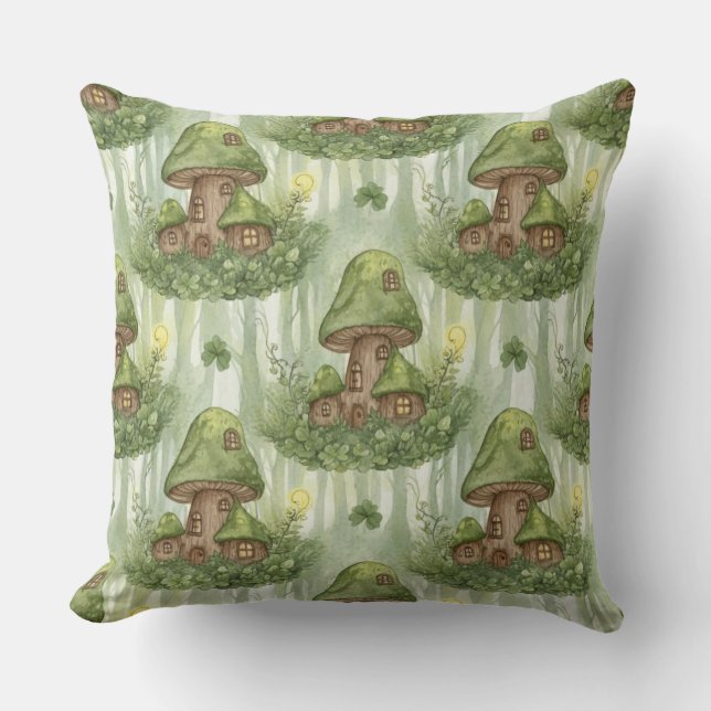 Almofada Whimsical Forest Mushroom Fairy House Pattern (Frente)