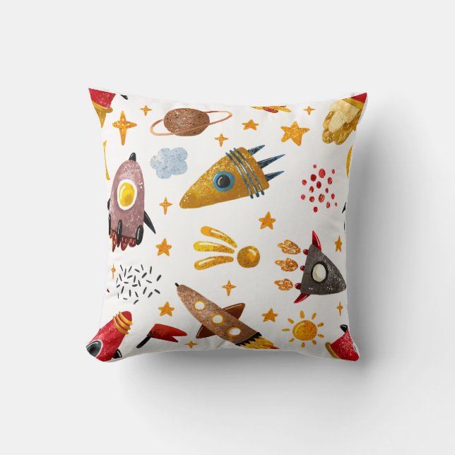 Almofada Whimsical Galaxy Rocket Ship Pattern Kids Decor (Frente)