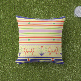 Almofada Whimsical Garden: Folk-Art Bird & Striped Pastel